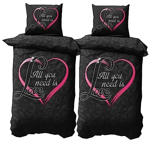 Leonado Vicenti 4 teilig Microfaser Partner Bettwäsche 2X 135x200 2X 80x80 cm Schwarz Herz Grau All You Need is Love Leonado Vicenti 4 teilig Microfaser Partner Bettwäsche 2X 135x200 2X 80x80 cm Schwarz Herz Grau All You Need is Love von Leonado Vicenti