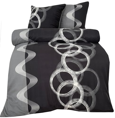 Leonado Vicenti - Winter Thermo Bettwäsche grau Fleece gestreift modern Schlafzimmer Garnitur Set Bezug Decke mit Reissverschluss, 135x200 cm, 4teilig von Leonado Vicenti