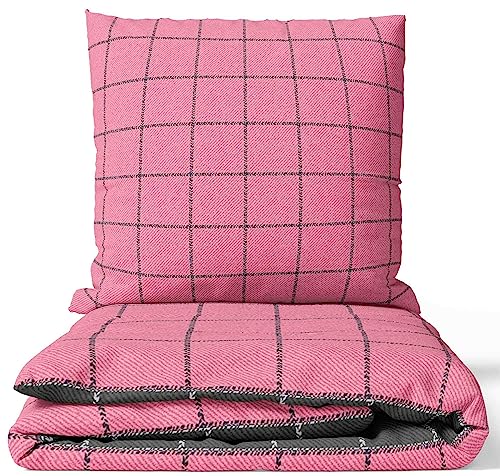 Leonado Vicenti Bettwäsche 100% Baumwolle Renforce Set 200x220 Deckenbezug Kissenbezug 2X(80x80 cm) Kariert Grau Rosa Wendebettwäsche knitterfrei mit Reißverschluss von Leonado Vicenti