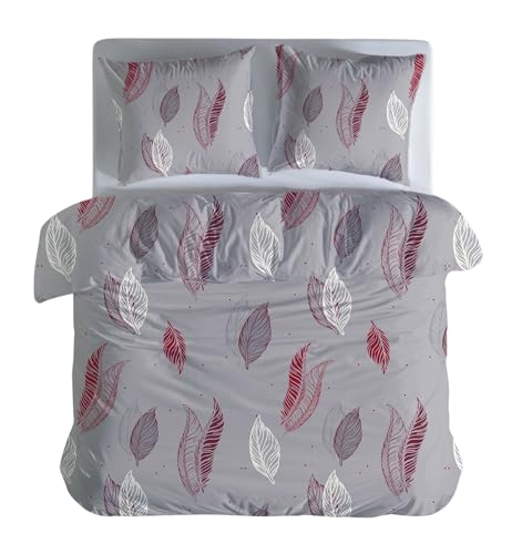 Leonado Vicenti Bettwäsche 135x200 2 TLG Winter Warm flauschig weich Fleece Kissenbezug 80x80 Thermo Bordeaux Rot Feder von Leonado Vicenti