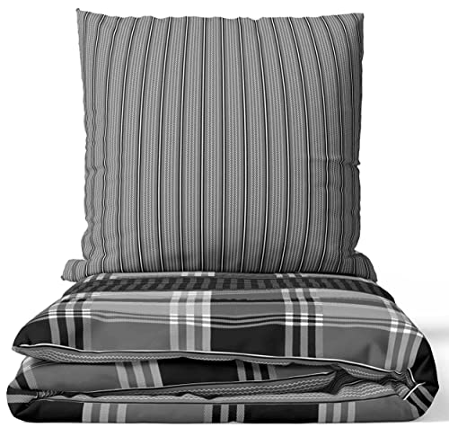 Leonado Vicenti Bettwäsche Baumwolle grau schwarz gestreift Schlafzimmer Set Doppelkissenbezug 80x80 mit Reißverschluss von Leonado Vicenti