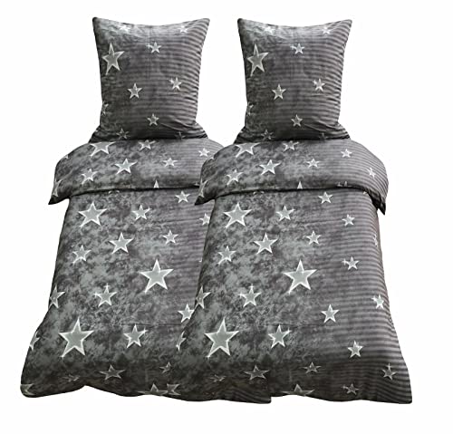 Leonado Vicenti Bettwäsche 4 TLG. 155x220 cm Mikrofaser Bettbezug Bettwaren Decken Kissen Sterne Galaxy Grau von Leonado Vicenti
