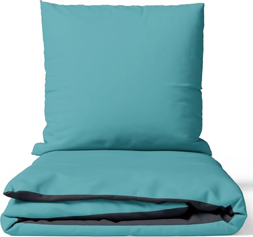 Leonado Vicenti Bettwäsche Baumwolle 200x220 Petrol Grau Uni Einfarbig Set Schlafzimmer Garnitur Wendebettwäsche Bezug Decke mit verdecktem Reißverschluss von Leonado Vicenti