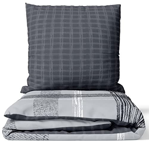 Leonado Vicenti Bettwäsche Baumwolle Grau Gestreift Set Schlafzimmer Garnitur Wendebettwäsche Streifen Bezug Decke mit Reißverschluss, 2teilig, 135x200 cm von Leonado Vicenti