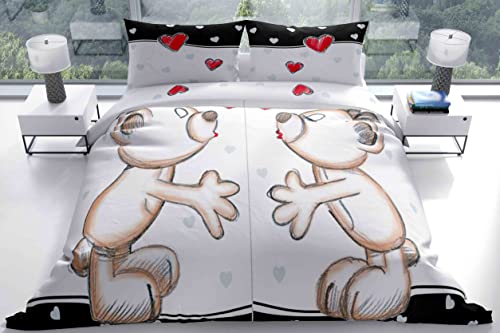 Leonado Vicenti Bettwäsche Microfaser Partner 135x200 4teilig Herz Mr&Mrs Bärchen Schlafzimmer Pärchen mit Reißverschluss von Leonado Vicenti
