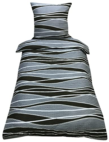 Leonado Vicenti Bettwäsche Seersucker 155x220 cm Welle Braun Modern Garnitur Set Bezug Kissen mit Reißverschluss von Leonado Vicenti