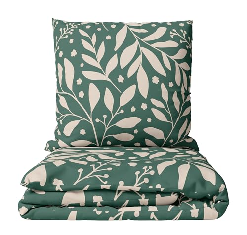 Leonado Vicenti Bettwäsche Set 155x220 Baumwolle YKK Reißverschluss geblümt Dunkelgrün Beige 4-Jahreszeiten von Leonado Vicenti