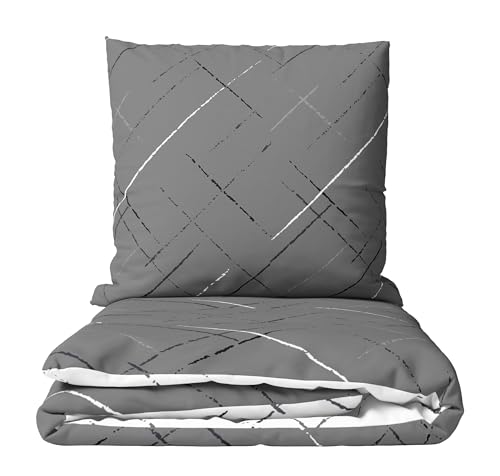 Leonado Vicenti Bettwäsche Set 200x200 cm Baumwolle 4-Jahreszeiten Streifen Grau Wendebettwäsche mit Reißverschluss Kissenbezug 80x80 cm Atmungsaktiv von Leonado Vicenti