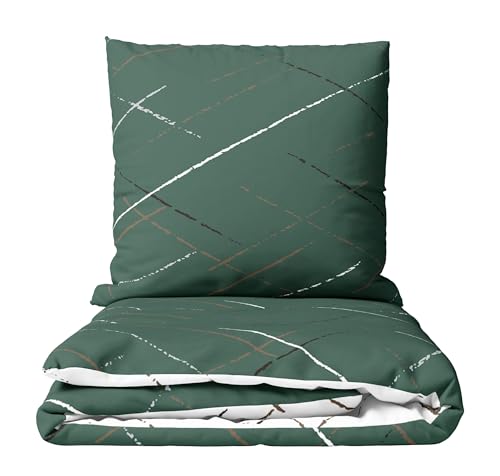 Leonado Vicenti Bettwäsche Set 200x220 cm Baumwolle 4-Jahreszeiten Streifen Grün Wendebettwäsche mit Reißverschluss Kissenbezug 80x80 cm Atmungsaktiv von Leonado Vicenti