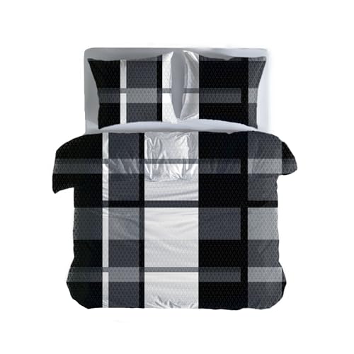 Leonado Vicenti Bettwäsche Winter 200x220 2x80x80 3 teilig Warm flauschig weich Fleece Kissenbezug Thermo Schwarz Anthrazit von Leonado Vicenti