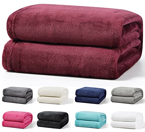 Leonado Vicenti Flauschige Kuscheldecke 220x240 cm Fleecedecke Wohnzimmerdecke Sofadecke Tagesdecke Flanell Uni Bettüberwurf, Bordeaux von Leonado Vicenti