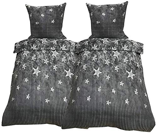 Leonado Vicenti Fleece Bettwäsche 155x220 cm 2 TLG Galaxy Sterne Anthrazit Grau Gestreift Warme Winter Garnitur mit Reißverschluss von Leonado Vicenti