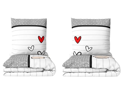 Leonado Vicenti Partnerbettwäsche Set 4 teilig 2X 135x200 cm 2X 80x80 cm Streifen Schafe Herzen Weiß Grau Beige hautfreundlich mit Reißverschluss pflegeleicht Leonado Vicenti Partnerbettwäsche Set 4 teilig 2X 135x200 cm 2X 80x80 cm Streifen Schafe Herzen Weiß Grau Beige hautfreundlich mit Reißverschluss pflegeleicht von Leonado Vicenti