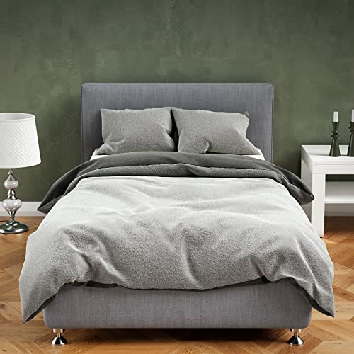 Leonado Vicenti Teddy Plüsch Bettwäsche 155x200 + 80x80 cm Warme Winter Uni Wende Garnitur Set Cashmere Touch Silber Anthrazit von Leonado Vicenti