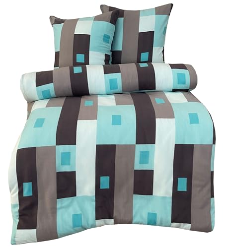 Leonado Vicenti - Thermofleece Warme Winter Bettwäsche Flausch Kariert Türkis Grau gestreift modern Schlafzimmer Garnitur Set Bezug Decke, 3teilig, 240x220 cm von Leonado Vicenti