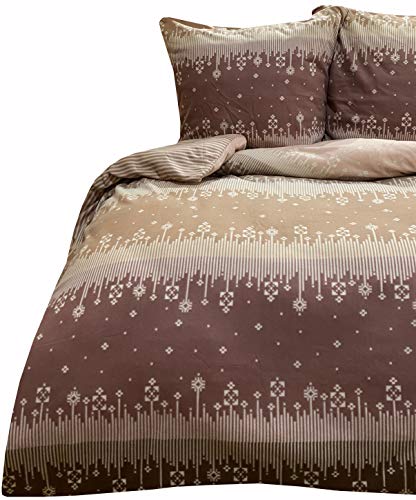 Leonado Vicenti Warme Winter Bettwäsche Thermo Fleece flauschig Schlafzimmer Set Bezug Kissen mit Reißverschluss, Farbe:Beige Gestreift, Maße:135 x 200 cm von Leonado Vicenti