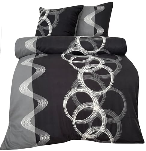Leonado Vicenti - Winter Thermo Bettwäsche grau Fleece gestreift modern Schlafzimmer Garnitur Set Bezug Decke mit Reissverschluss, 2teilig, 155x220 cm von Leonado Vicenti