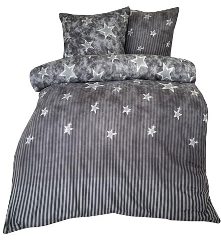 Leonado Vicenti - Winter Bettwäsche Sterne Grau Galaxy Thermofleece gestreift modern Schlafzimmer Garnitur Set Bezug Decke 135x200 / 155x220 / 200x200 / 200x220 / 240x220 von Leonado Vicenti