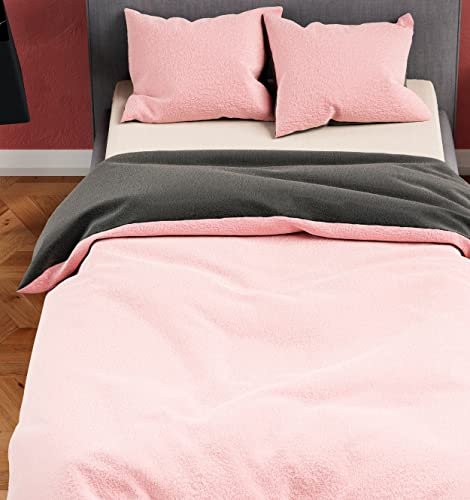 Leonado Vicenti Winter Plüsch Bettwäsche 155 x 200 cm Uni Einfarbig Premium Cashmere Touch Coral Fleece Rosa Grau von Leonado Vicenti