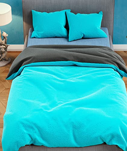 Leonado Vicenti Winter Plüsch Wende Bettwäsche 200 x 220 cm Uni Doppelkissen Bezug Premium Cashmere Touch Coral Fleece Petrol Grau Schlafzimmer Set von Leonado Vicenti