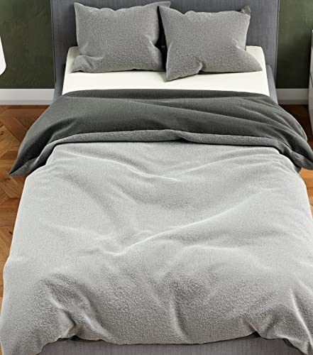 Leonado Vicenti Winter Plüsch Wende Bettwäsche 200 x 220 cm Uni Doppelkissen Bezug Premium Cashmere Touch Coral Fleece Silber Grau Schlafzimmer Set von Leonado Vicenti