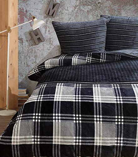 Leonado Vicenti Winter Bettwäsche Flausch Teddy Plüsch warme Cashmere Touch Coral Fleece 135x200 155x220 200x200 200x220 240x220, Farbe:Grau Gestreift, Größe:200 x 200 cm von Leonado Vicenti