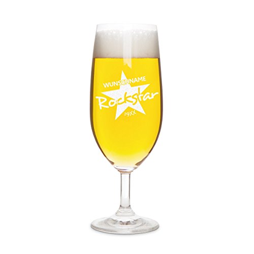 Leonardo Pilsglas 0,35L Individuelle Gravur Geschenk Bierglas Tulpe - Rockstar von Leonardo und Kartenmachen.de