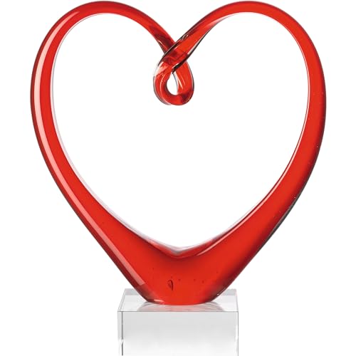 Leonardo Heart Skulptur in Herzform, rotes Herz auf Sockel, handgefertigtes Deko Farbglas, 24 x 21 x 8 cm, 090871 von LEONARDO HOME