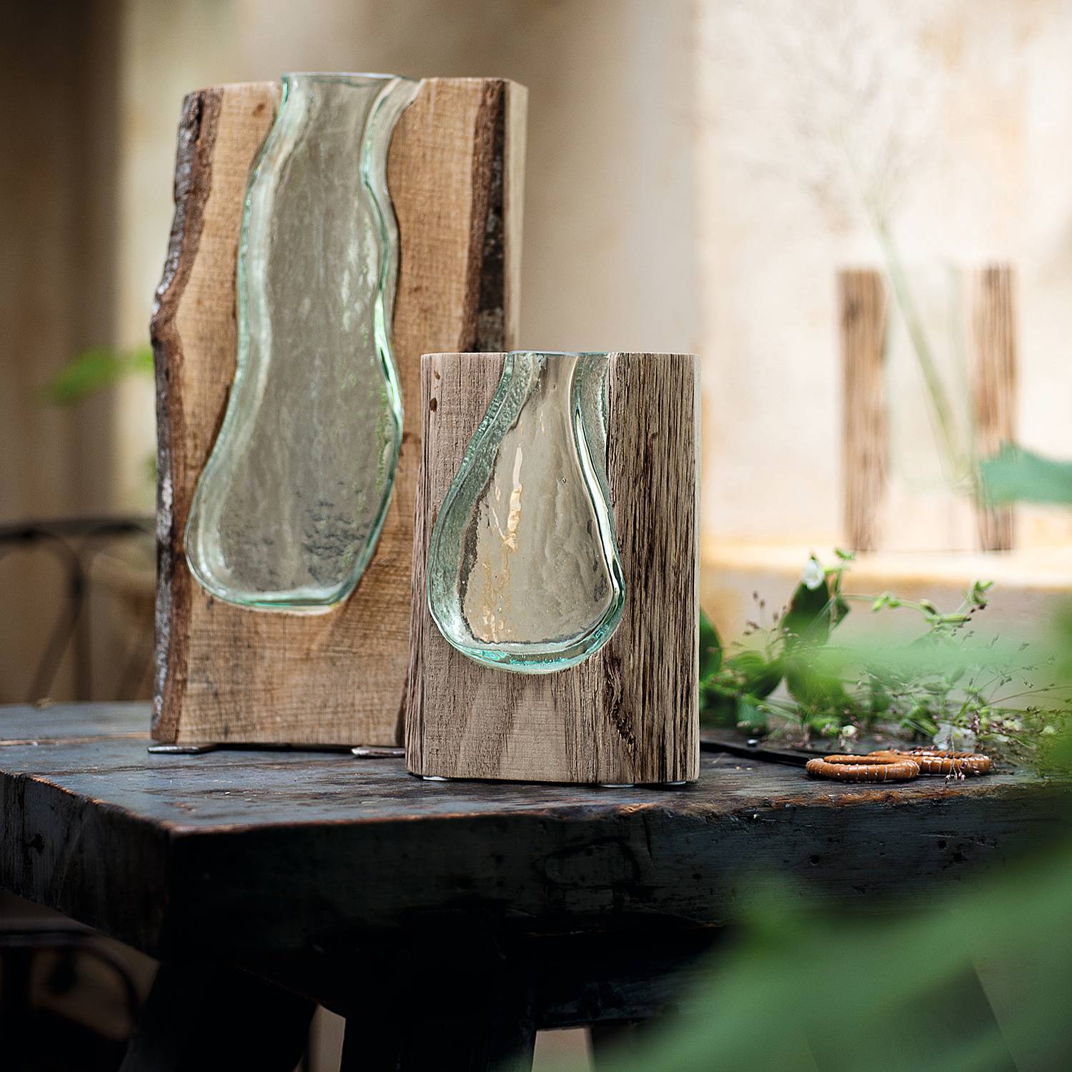 Leonardo Holzvase Casolare Transparent Holz/Glas 20x36x9 cm (BxHxT) illuminantsType von Leonardo