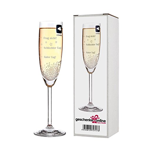 Herz & Heim® Leonardo Sektglas mit Gratis Gravur - Guter Tag - Schlechter Tag - Frag nicht! - das Stimmungsglas als lustige Geschenkidee Ohne von Herz & Heim