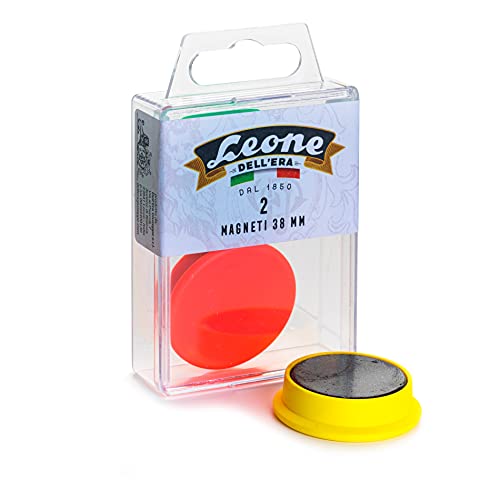 2 Bunte Magnete aus Leone Dell'Era (Durchmesser 38 mm) in transparenter Box zum Aufhängen - Made in Italy von Leone DELL'ERA