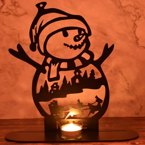 Schneemann Teelichthalter personalisierte Merry Christmas Weihnachten Kerzenständer,Kerzenhalter Tischdeko Deko,Weihnachtsdekoration mit Namen Geschenke Aus MDF Holz Idee von Leongeschenke