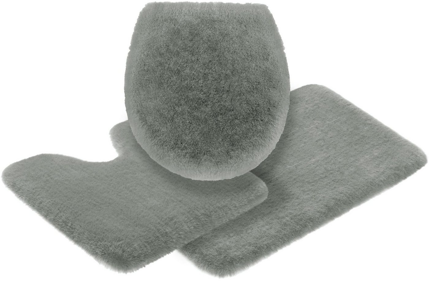 Badematte Ransol Leonique, Höhe 50 mm, fußbodenheizungsgeeignet, strapazierfähig, Polyester, rechteckig, 3-tlg. Stand-WC Set, Badteppich, Kaninchenfell-Haptik, rechteckig, rund & als 3-tlg. Set von Leonique