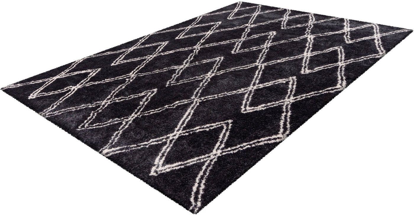 Hochflor-Teppich Leasly, Leonique, rechteckig, Höhe: 27 mm, retro, Teppich im Rauten-Muster, weich von Leonique
