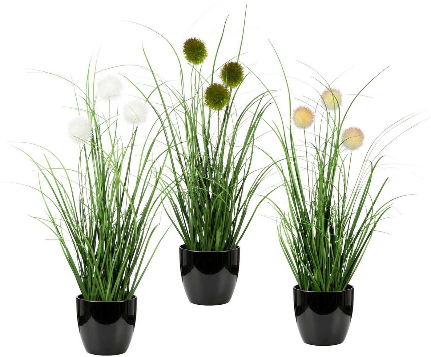Kunstgras Grasbusch mit Kletten, Leonique, Höhe 35 cm, Kunstpflanze, Gras, im Topf, 3er-Set von Leonique