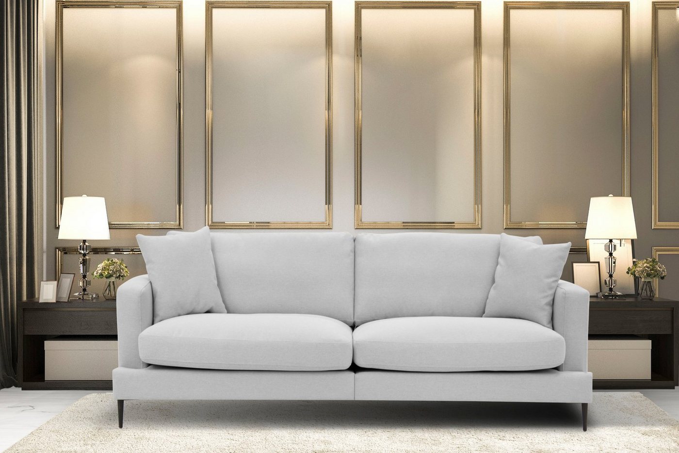 Leonique 3-Sitzer Cozy elegantes Designsofa, Maße B/T/H: 211/97/80 cm, mit losen Kissen und Metallbeinen Leonique 3-Sitzer Cozy elegantes Designsofa, Maße B/T/H: 211/97/80 cm, mit losen Kissen und Metallbeinen von Leonique