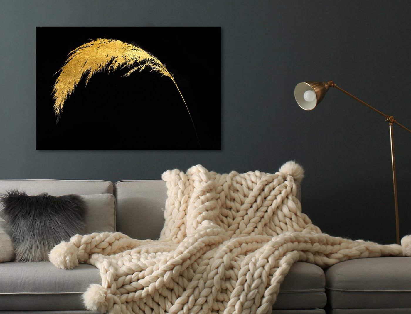 Leonique Acrylglasbild Pampas Gras - Acrylbilder mit Blattgold veredelt, Gemälde, Gräser, Pflanzen (1 St), Goldveredelung, Handgearbeitet, Gerahmt, Edel von Leonique