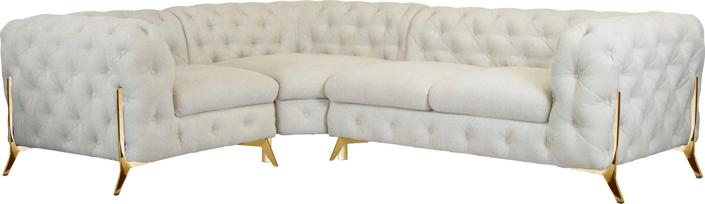 Leonique Chesterfield-Sofa Amaury L-Form, moderne Chersterfield-Optik, Breite 262 cm, Fußfarbe wählbar von Leonique