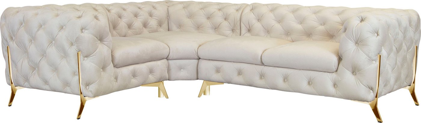 Leonique Chesterfield-Sofa Amaury L-Form, moderne Chersterfield-Optik, Breite 262 cm, Fußfarbe wählbar von Leonique