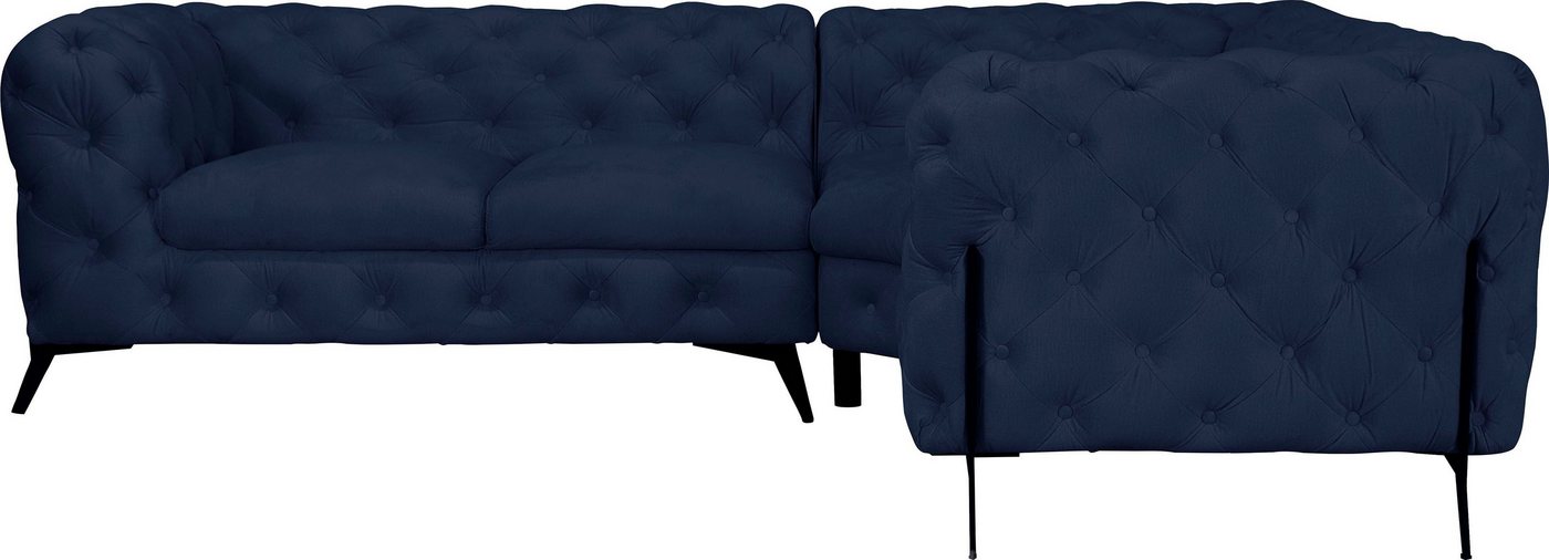 Leonique Chesterfield-Sofa Amaury L-Form, moderne Chersterfield-Optik, Breite 262 cm, Fußfarbe wählbar von Leonique