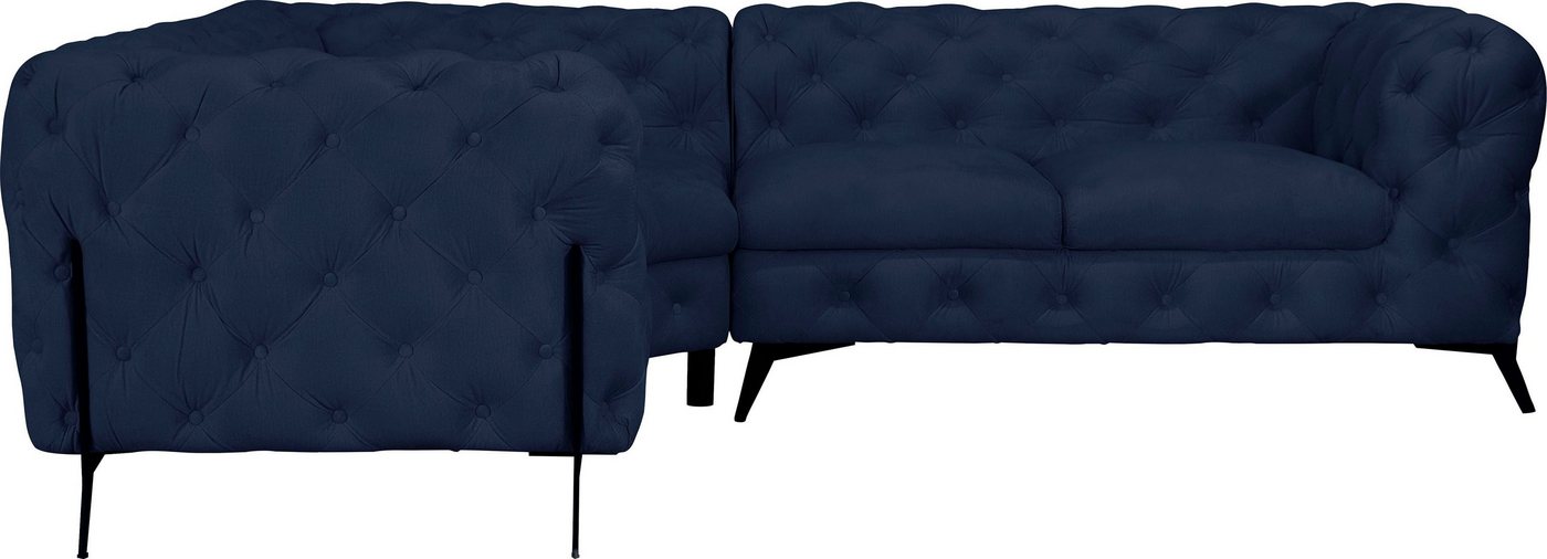 Leonique Chesterfield-Sofa Amaury L-Form, moderne Chersterfield-Optik, Breite 262 cm, Fußfarbe wählbar von Leonique