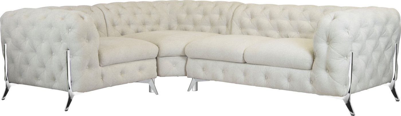 Leonique Chesterfield-Sofa Amaury L-Form, moderne Chersterfield-Optik, Breite 262 cm, Fußfarbe wählbar von Leonique