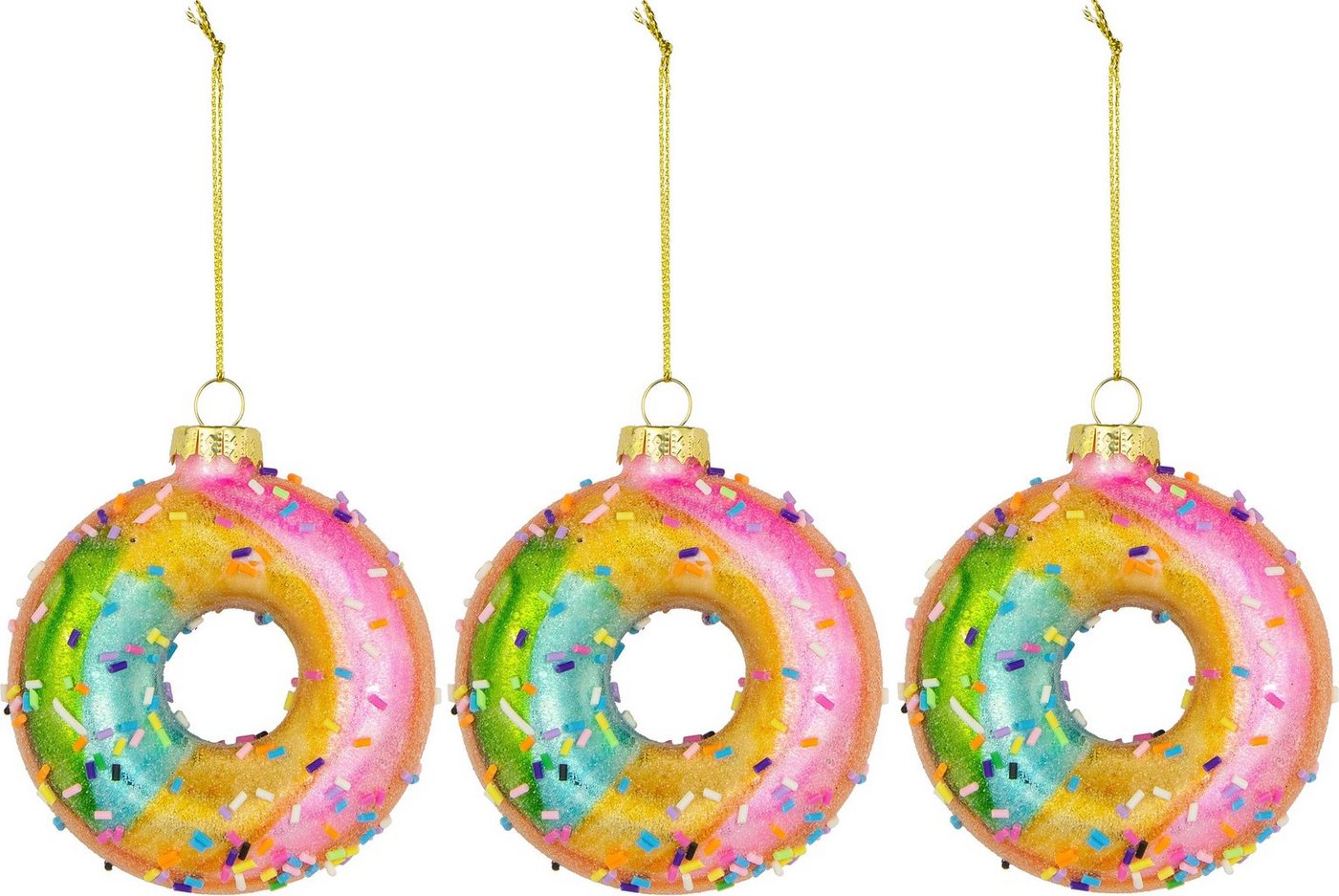 Leonique Christbaumschmuck Donut Reuben, Weihnachtsbaumkugel aus Glas (3-tlg), Weihnachtsdeko, Christbaumkugeln von Leonique
