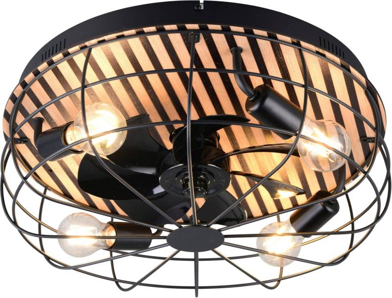 my home Deckenleuchte Nilux mit Ventilator, Deckenventilator mit Licht exkl 4x E27 max 10W, Ventilatorfunktion, Leuchtmittel wechselbar, warmweiß - kaltweiß, Holzstreifen Optik Akustikpaneel, Fernbedienung, 3 Stufen + Timer von my home