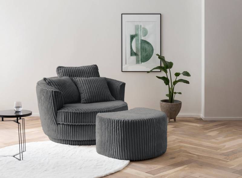 Leonique Drehsessel MAISIE, Love Seat XXL Lese-Sessel, Big-Sessel mit Hocker, (2-St), Set in MEGA CORD und Web-Velours, drehbar 360 Grad von Leonique