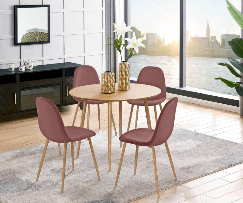 Leonique Essgruppe Eadwine, TOPSELLER! Sitzgruppe Esstisch plus 4 Esszimmerstühle, (Set, 5-tlg., Esstisch plus 4 Esszimmerstühle), Esstisch plus 4 Stühle in verschiedenen Farben von Leonique