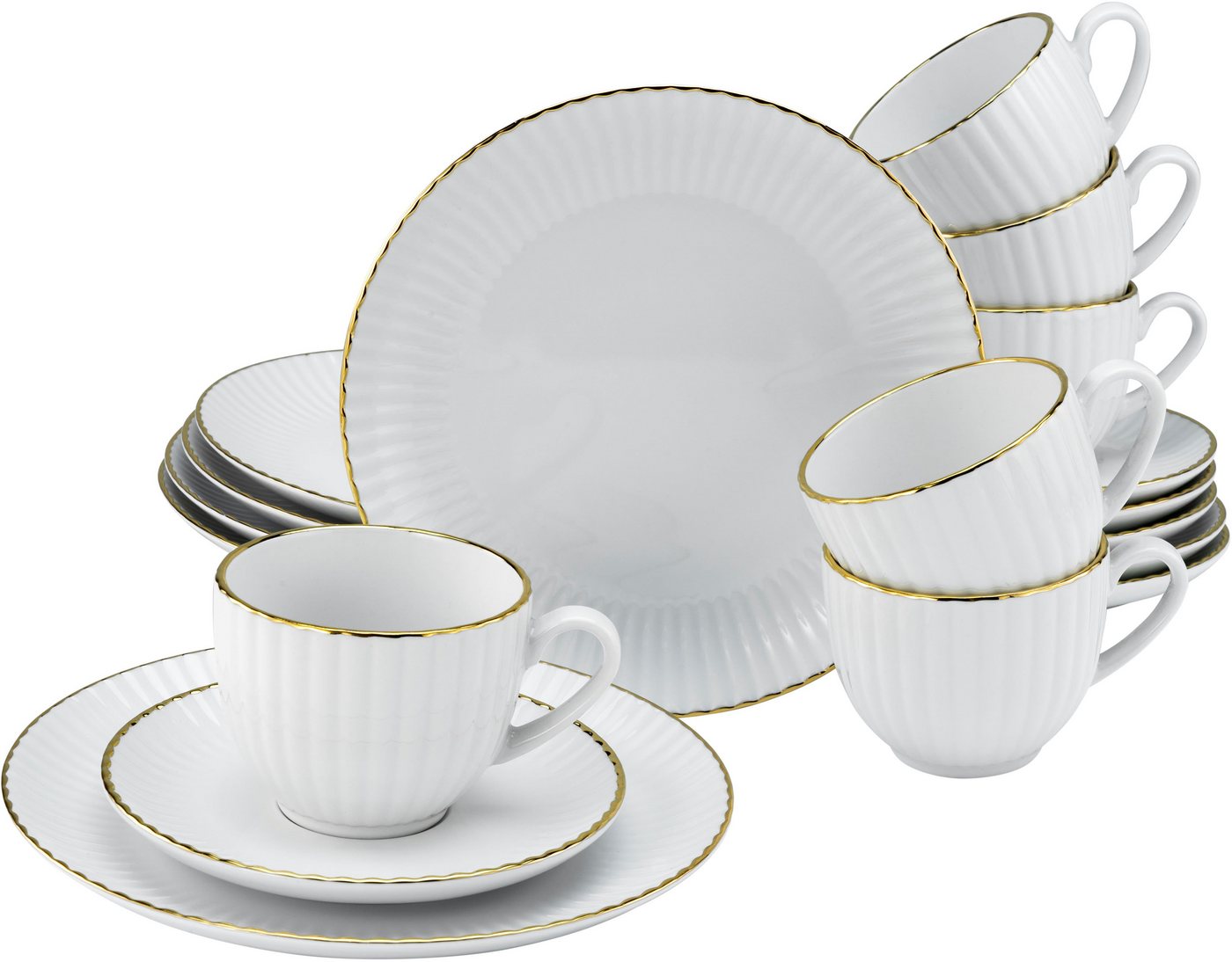 Leonique Kaffeeservice Geschirr-Set, Service Elisetta (18-tlg), 6 Personen, Porzellan, Goldband, Made in Europe, 18 Teile, für 6 Personen von Leonique