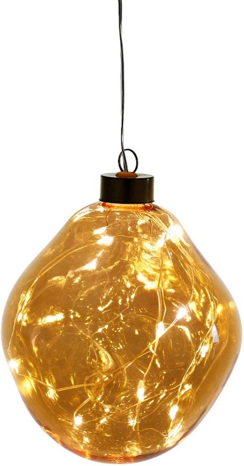 Leonique Dekokugel Birdelle, Weihnachtsdeko mit LED Beleuchtung, in organischer Form (1 St), Ø ca. 12 cm, Christbaumkugeln, organische Kugeln aus Glas von Leonique