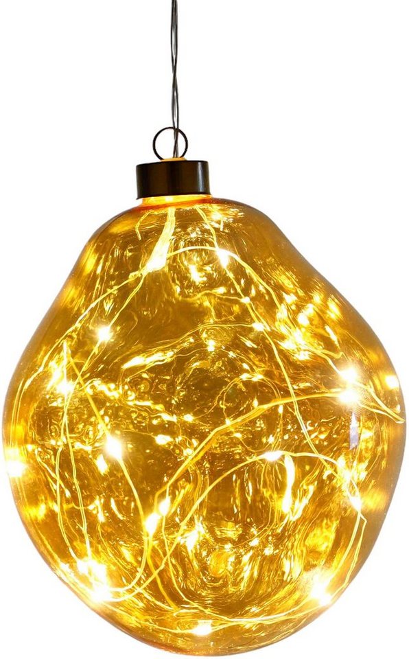 Leonique Dekokugel Birdelle, mit LED Beleuchtung, Weihnachtsdeko in organischer Form (1 St), Ø ca. 15 cm, Christbaumkugeln, organische Kugeln aus Glas von Leonique