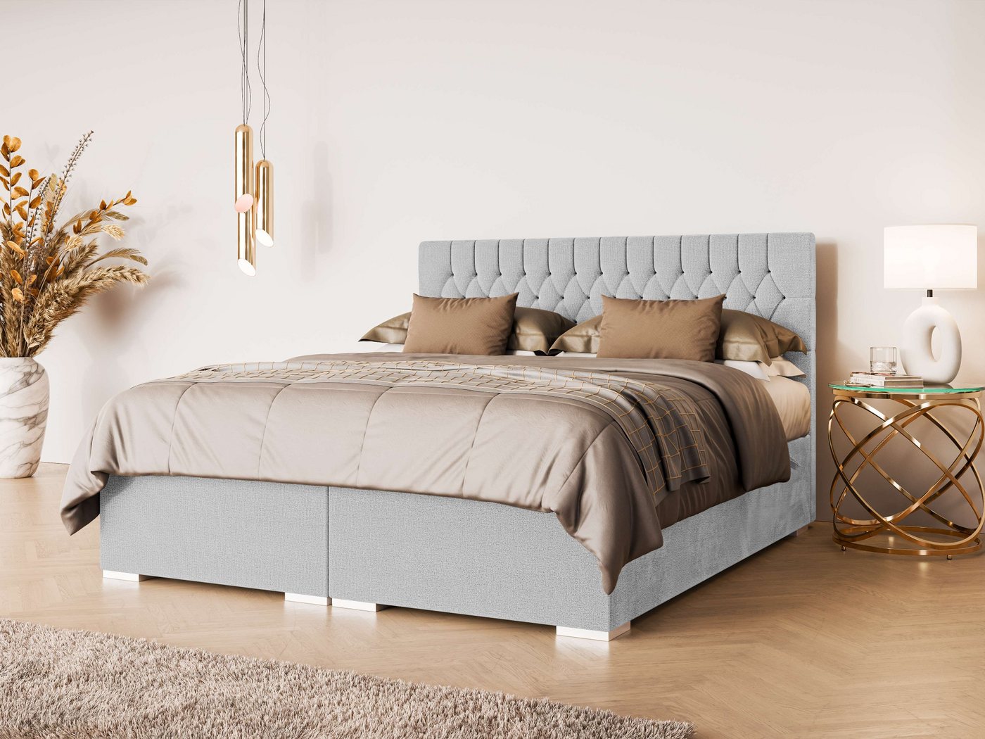 Leonique Polsterbett ALIY mit Matratze und Topper, in 3 Breiten (140, 160 und 180 cm), Boxspringbett mit Kopfteil, Bettkasten, Matratze (BFK/TFK) und Topper von Leonique